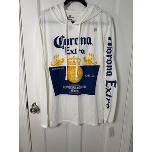 Men’s Corona Long Sleeve Hooded White Tshirt Large NWT